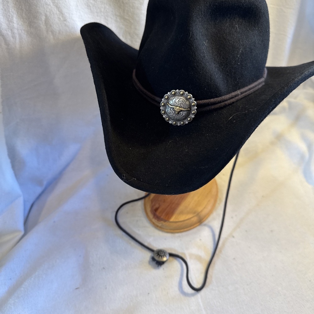 Vtg SCALA Classic 4 Season 100% WOOL Hat Concho Cord Accent Cowboy Black Size L